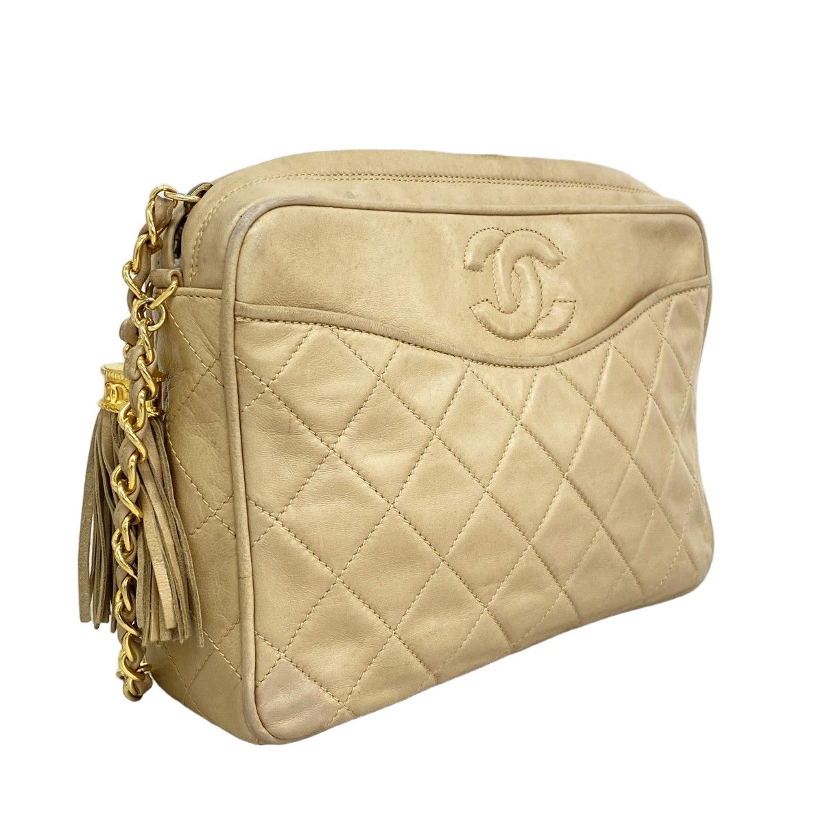 Chanel Shoulder Bag Quilted Lambskin Beige Gold — view 2