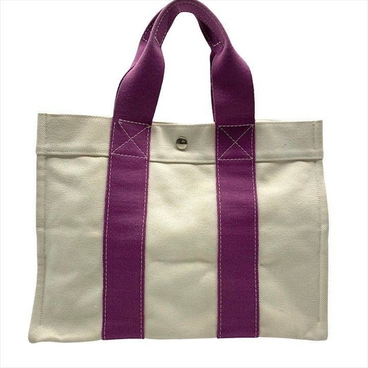 Hermes Bora Canvas Hand Tote White Purple