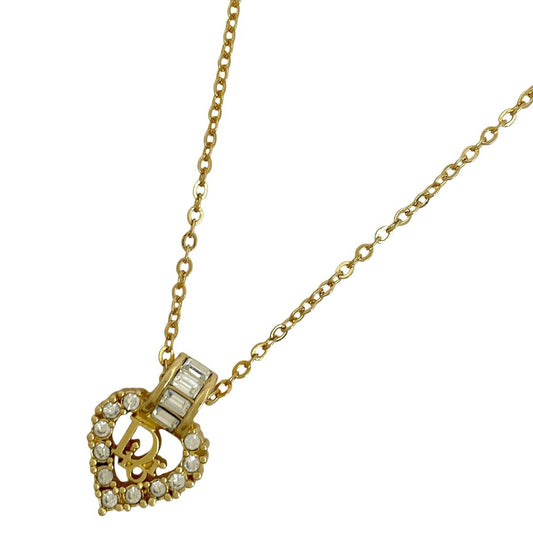 Dior Logo Rhinestone Necklace Gold Plated