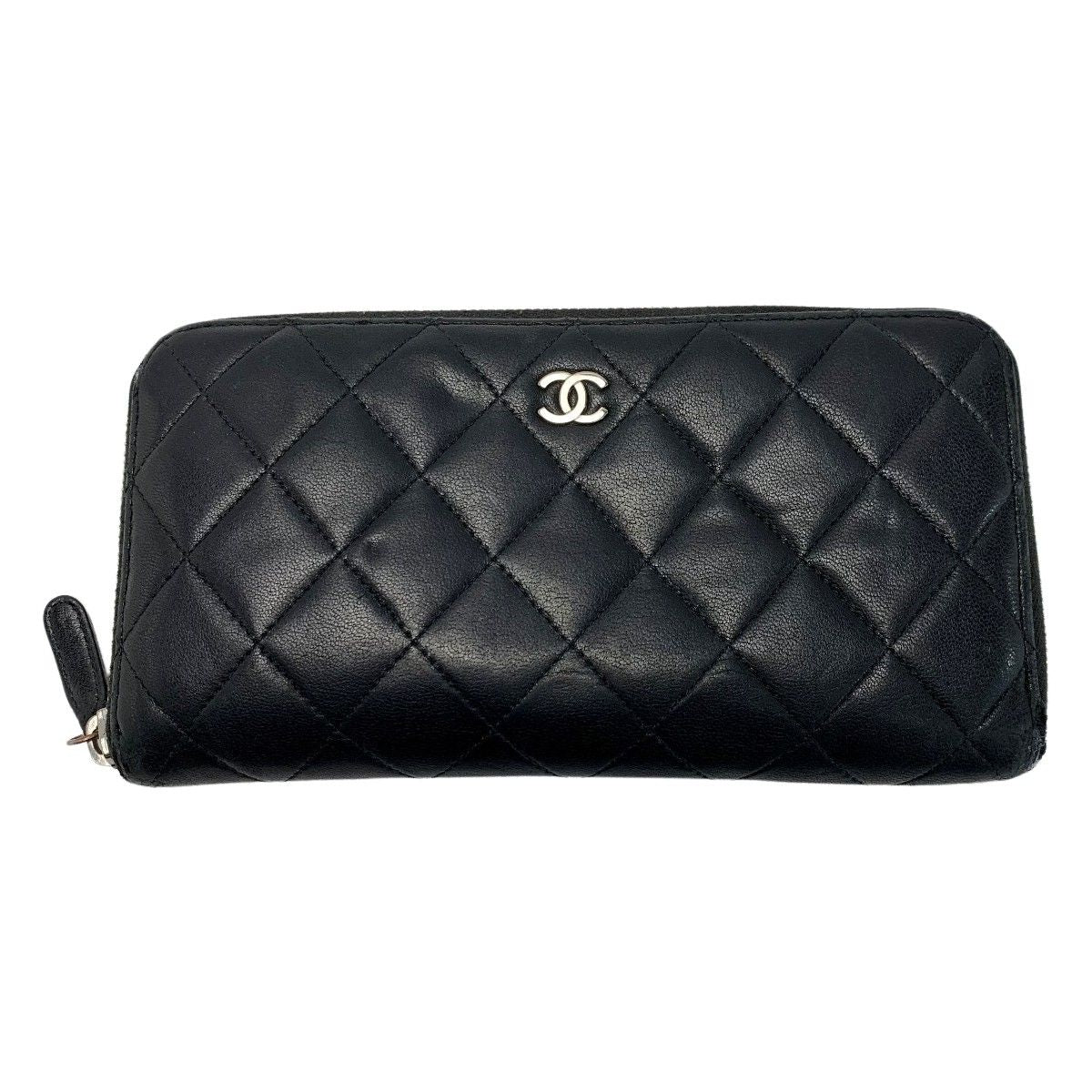 Chanel Matelasse Lamb Leather A50097 Black Round Zipper Wallet Ladies