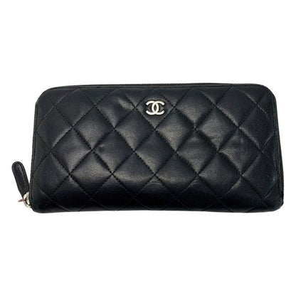 Chanel Matelasse Lamb Leather A50097 Black Round Zipper Wallet Ladies