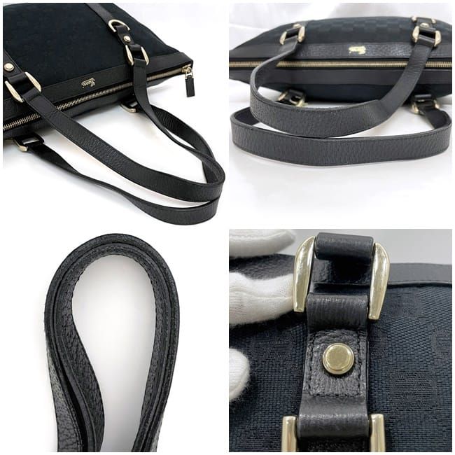 Gucci Tote Bag Black GG Canvas 141470 Excellent Condition Canvas