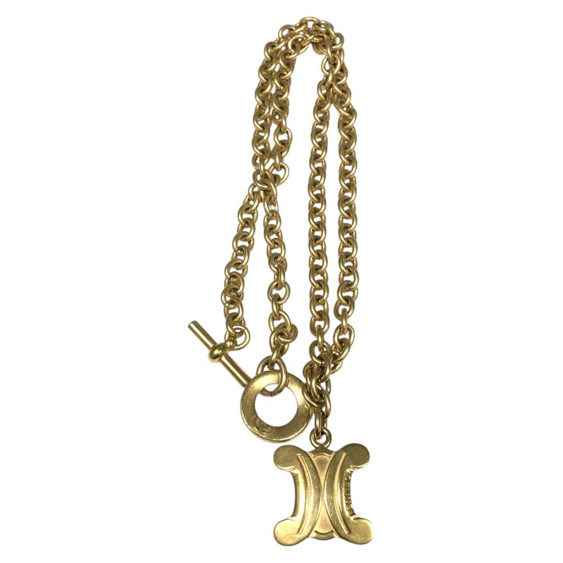 Celine ⑤ Macadam Big Logo Chain Necklace Unisex Gold