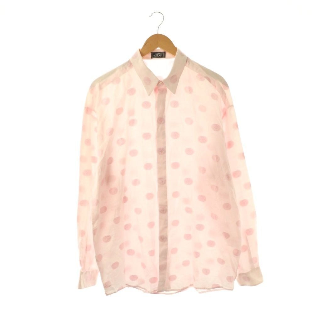Versace Gianni Long Sleeve Shirt Dot Satin Light Pink CX