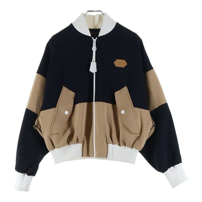 Louis Vuitton Silk Blend Color Block Zip Up Bomber Jacket Brown Black