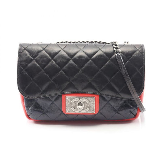 Chanel Shoulder Bag Quilted Tricolor Black Navy Red Leather