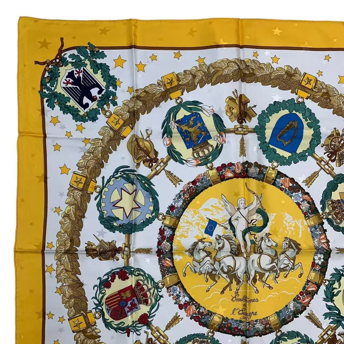 Hermes Carre 90 Scarf 100% Silk Emblemes de L'europe European Emblem Yellow — view 2
