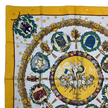 Hermes Carre 90 Scarf 100% Silk Emblemes de L'europe European Emblem Yellow — view 2