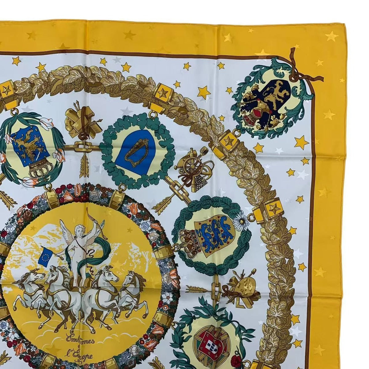 Hermes Carre 90 Scarf 100% Silk Emblemes de L'europe European Emblem Yellow — view 3
