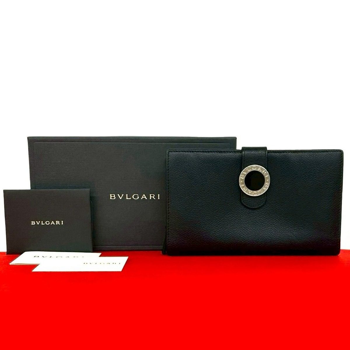 Bvlgari Logo Leather Bifold Wallet Billfold Coin Purse Black