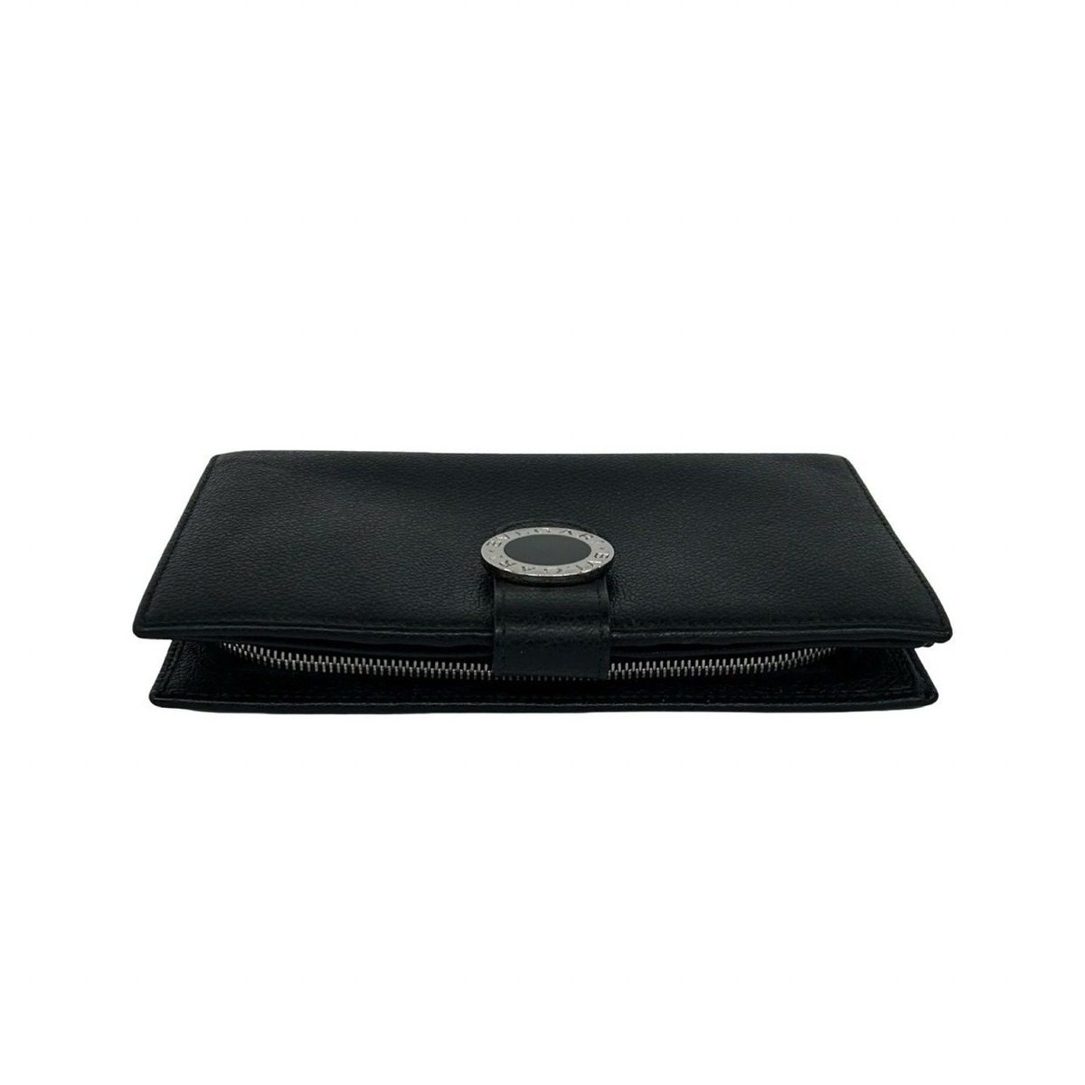 Bvlgari Logo Leather Bifold Wallet Billfold Coin Purse Black — view 3