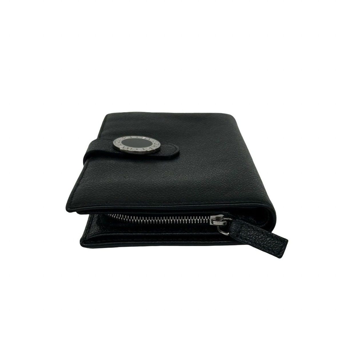 Bvlgari Logo Leather Bifold Wallet Billfold Coin Purse Black — view 4