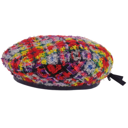 Gucci Tweed Plaid Ribbon GG Logo Beret Purple Red Yellow