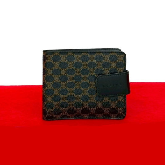 Celine Vintage Macadam Blason Triomphe Pattern Leather Bifold Wallet Mini