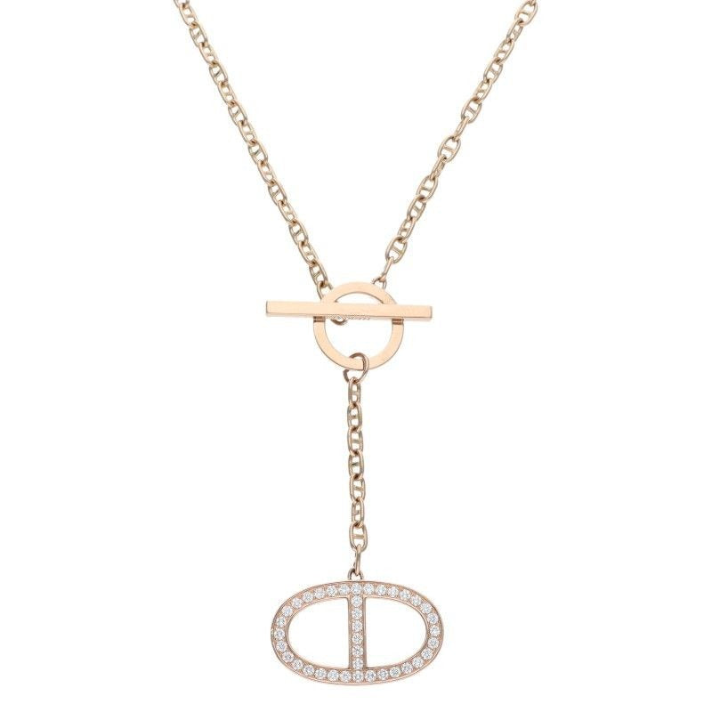 Hermes Chaine D'ancre Contour GM 18K Pink Gold Diamond Necklace ST