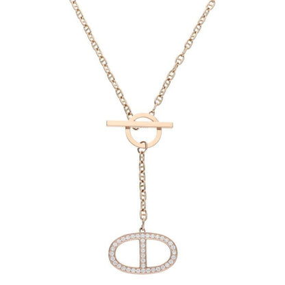 Hermes Chaine D'ancre Contour GM 18K Pink Gold Diamond Necklace ST