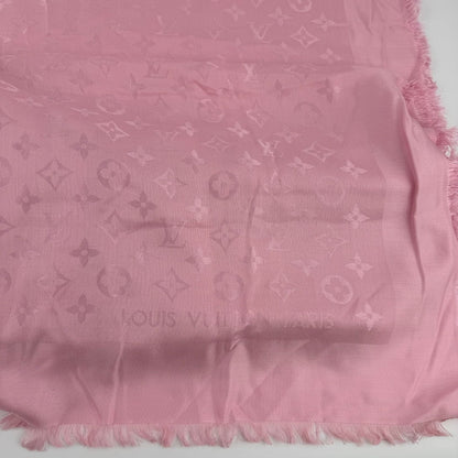 Louis Vuitton Shawl Monogram Pink Silk Wool Vintage Scarf — view 8