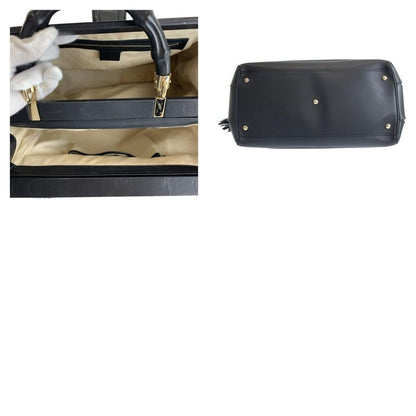 Gucci Bamboo Black Gold Hardware Leather 296860 Handbag Women 504398