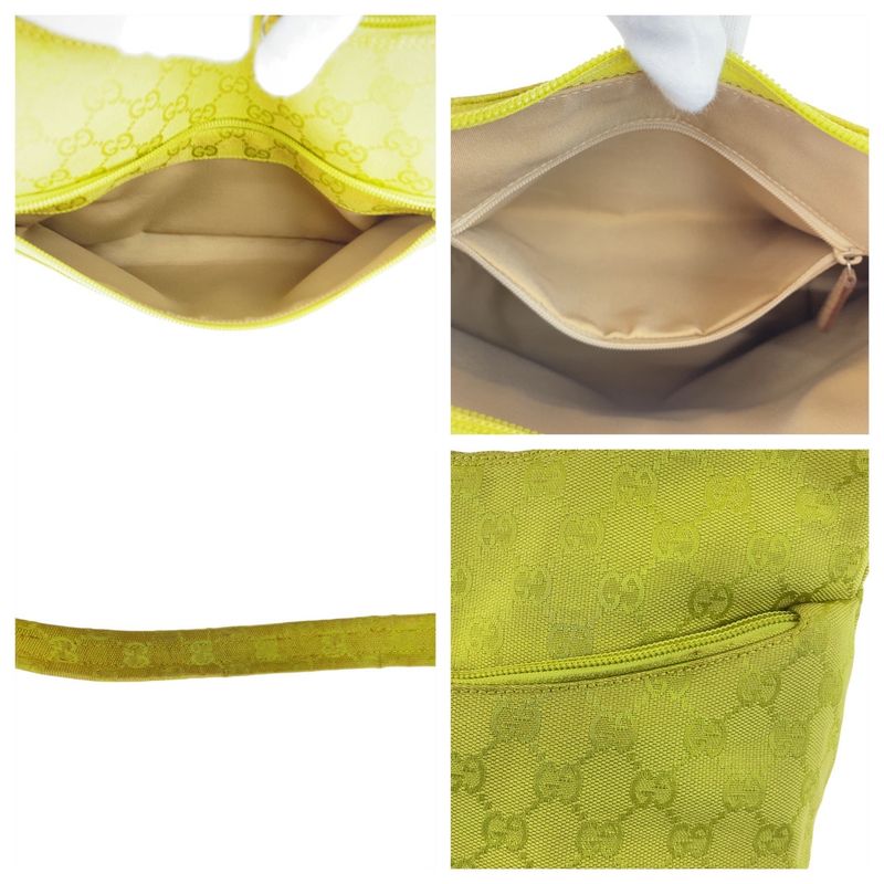 Gucci Yellow Beige Silver Hardware GG Canvas/leather 001 3386 Shoulder Bag