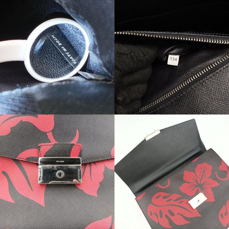 Prada Hibiscus Sound Rosso Red And Black Saffianoleather 134