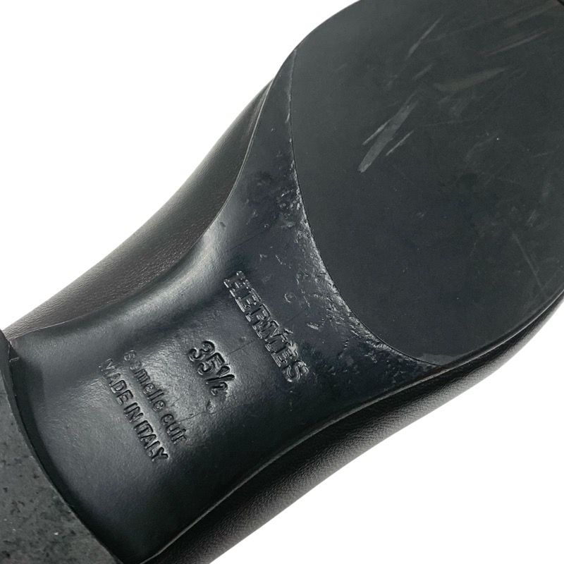 Hermes Paris Loafers Shoes Leather Black Silver Moccasins Flat Shoes Hhardware