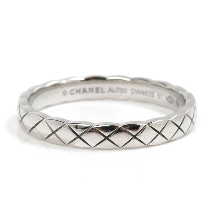 Chanel 18K White Gold White Togo Old Coco Crush Ring / Ring J11793 20 No 61 45g