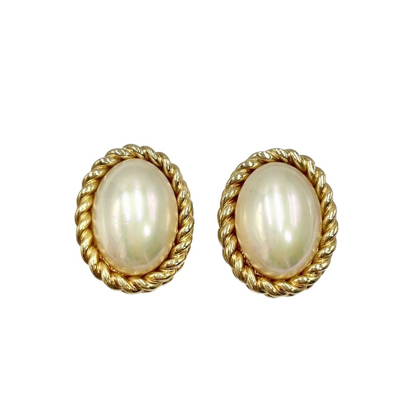 Christian DIOR Earrings Faux Pearl Gold Plated Gold