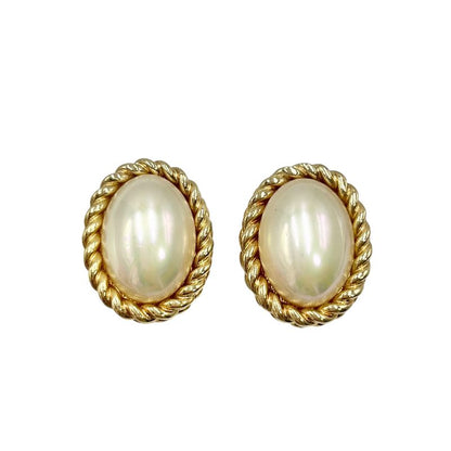 Christian DIOR Earrings Faux Pearl Gold Plated Gold