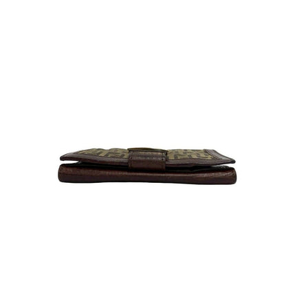 Fendi Box Zucchino FF Pattern Logo Canvas Leather Bifold Wallet Brown Handbag — view 3