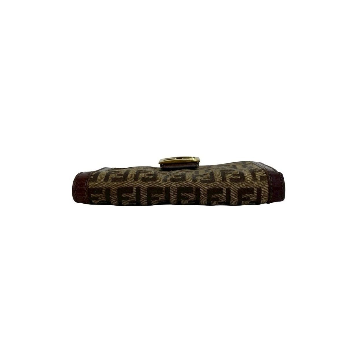 Fendi Box Zucchino FF Pattern Logo Canvas Leather Bifold Wallet Brown Handbag — view 6