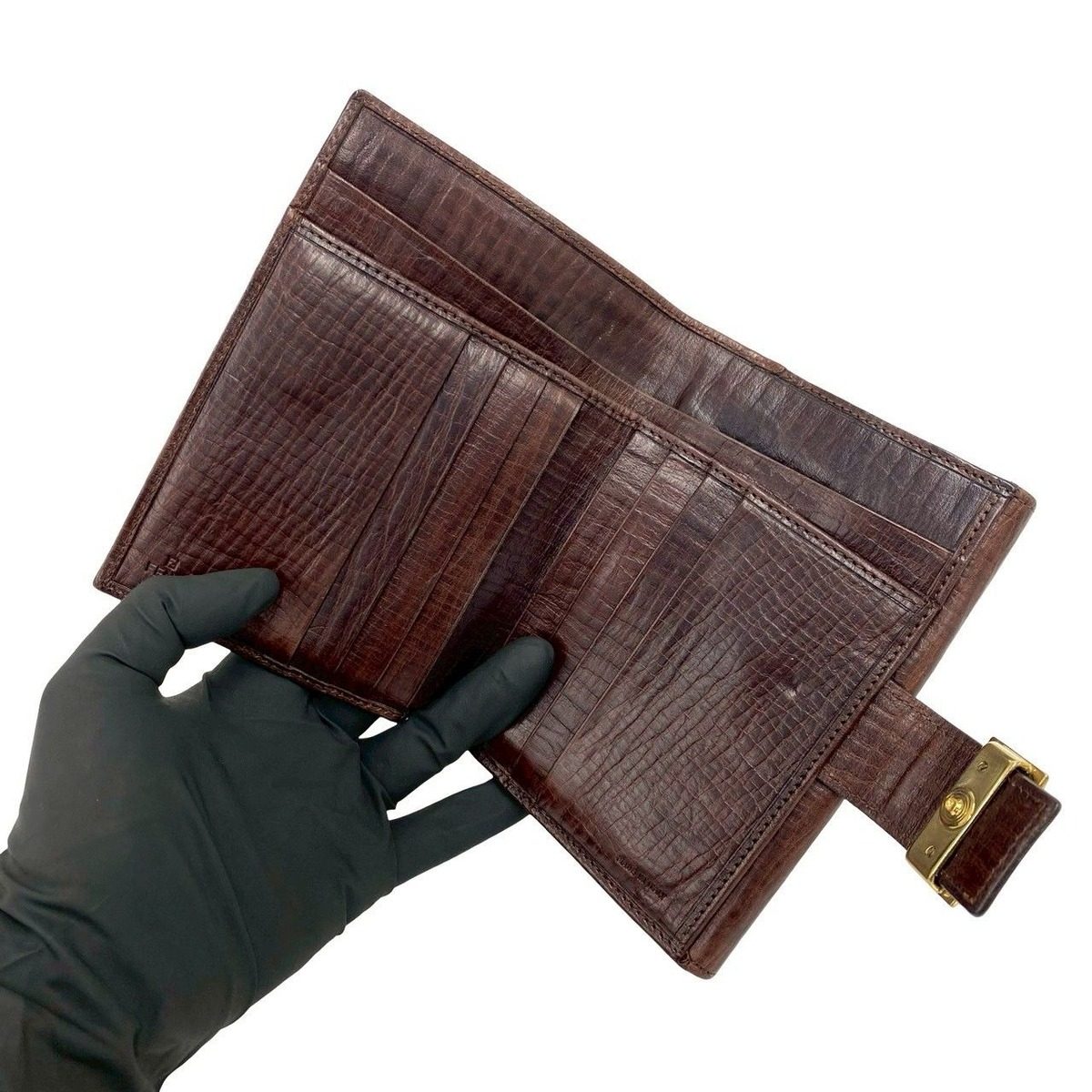 Fendi Box Zucchino FF Pattern Logo Canvas Leather Bifold Wallet Brown Handbag — view 7