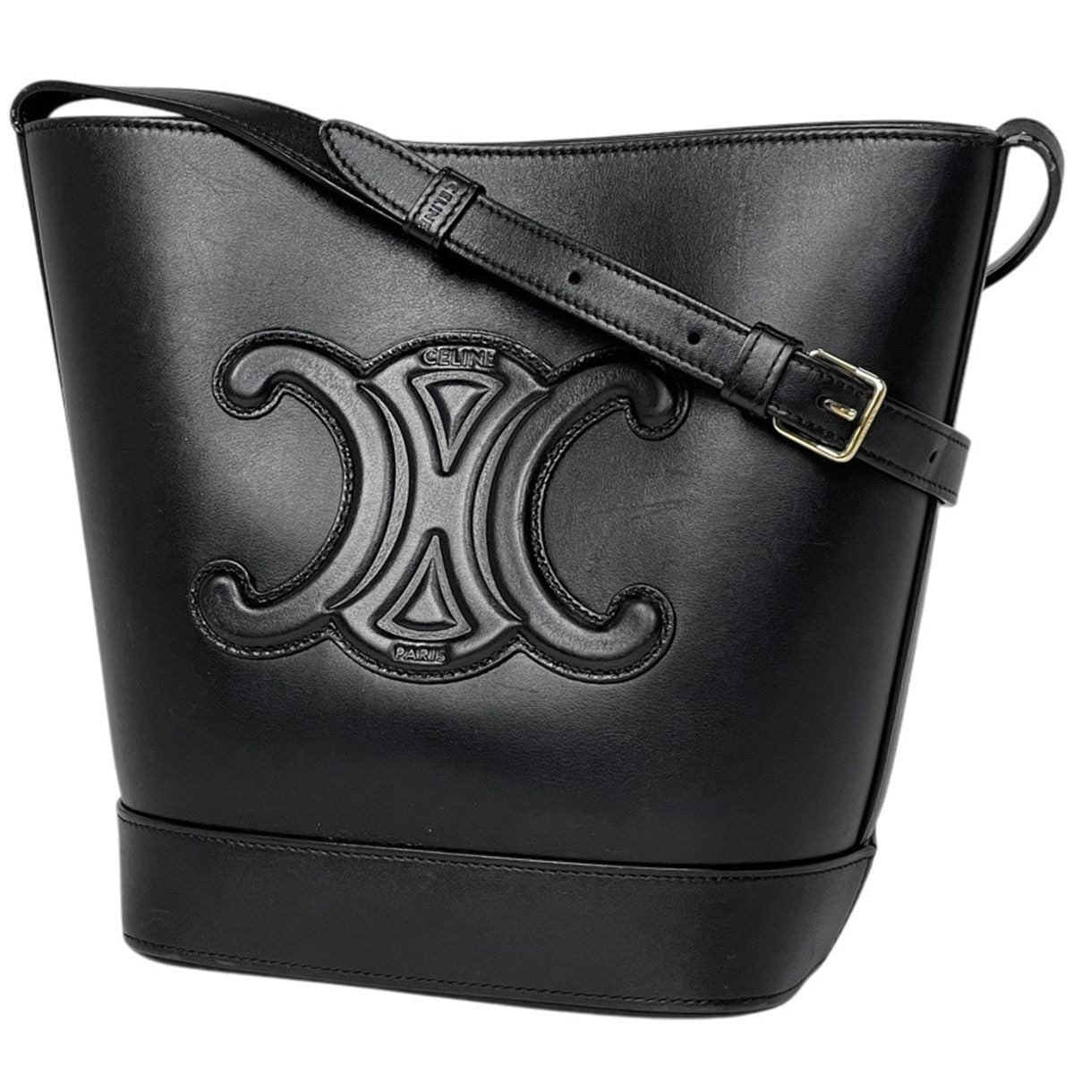 Celine Small Bucket Cuir Triomphe Shoulder Bag Leather Black
