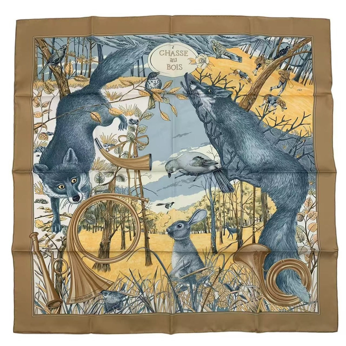 Hermes Scarf Silk Carre 90 Chasse Au Bois Forest Hunting Brown Box — view 2