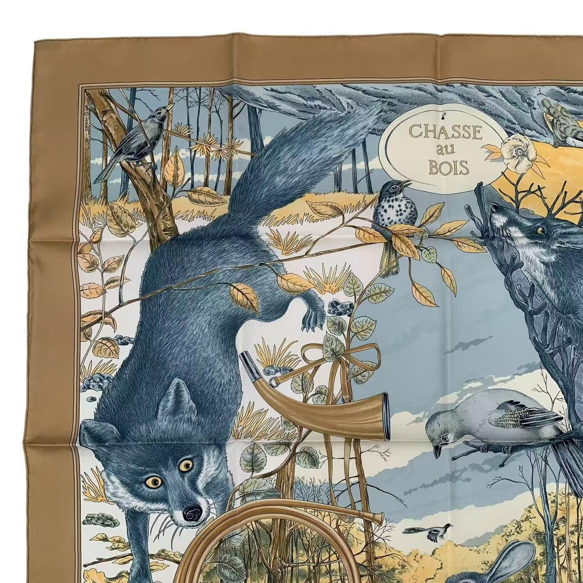 Hermes Scarf Silk Carre 90 Chasse Au Bois Forest Hunting Brown Box — view 3