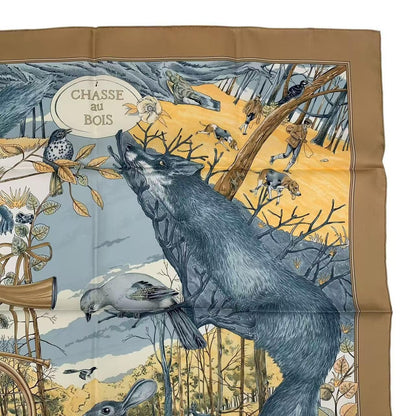 Hermes Scarf Silk Carre 90 Chasse Au Bois Forest Hunting Brown Box — view 4