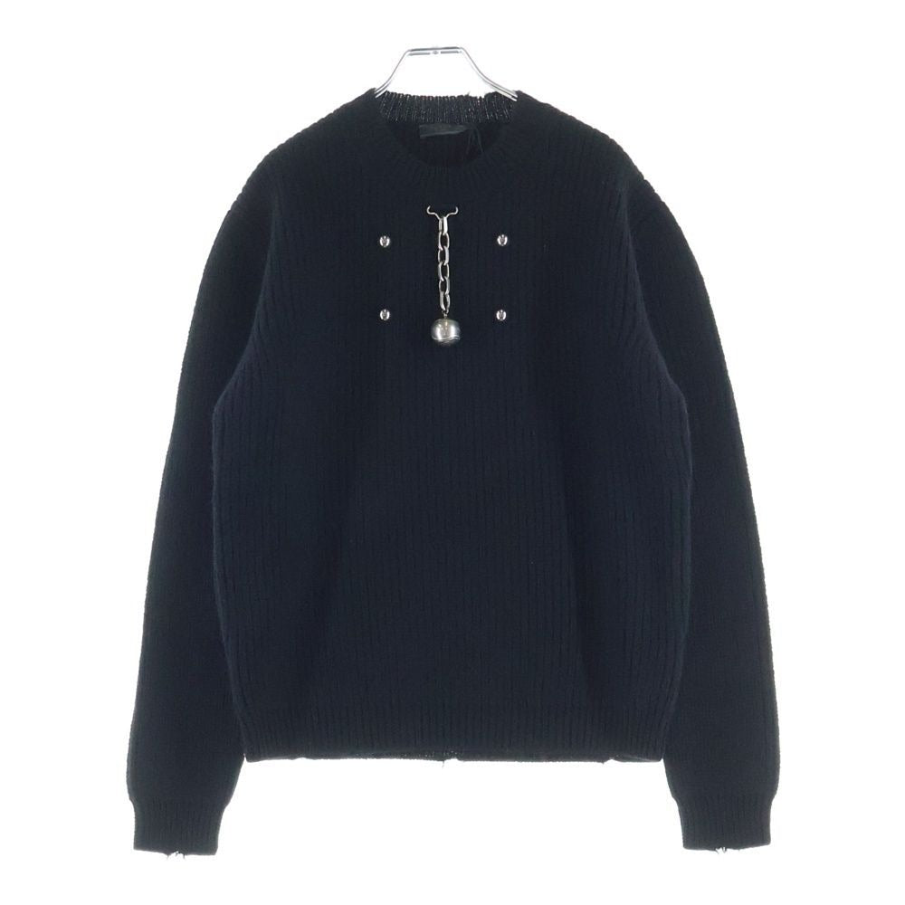 Prada Black Wool Crew Neck Sweater with Pendant Knit