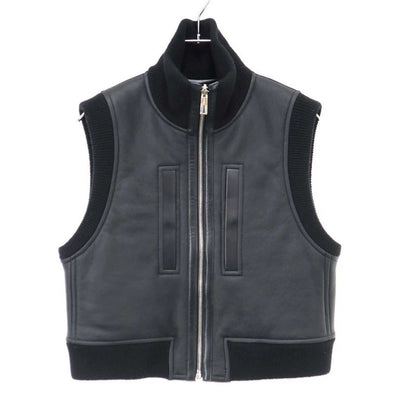 Hermes 23 AW Lambskin Reversible Mouton Vest 3 H1231 D5 Black 36