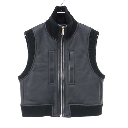 Hermes 23 AW Lambskin Reversible Mouton Vest 3 H1231 D5 Black 36