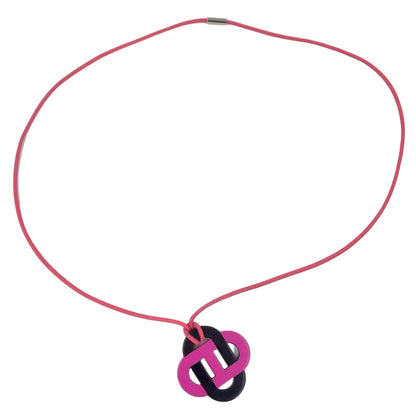 Hermes Buffalo Horn Equip Plastic Pink Black Necklace Silver