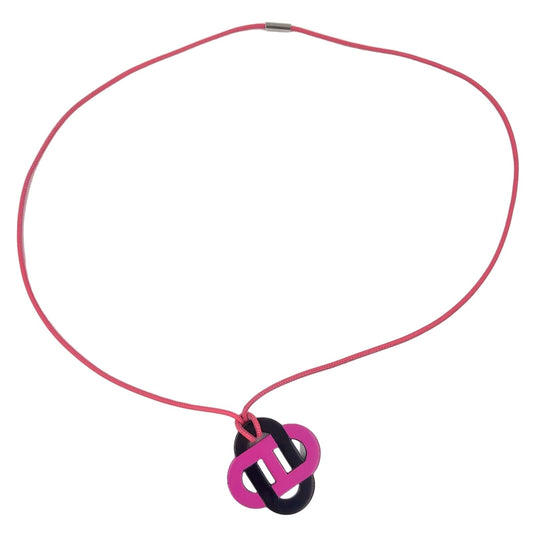 Hermes Buffalo Horn Equip Plastic Pink Black Necklace Silver