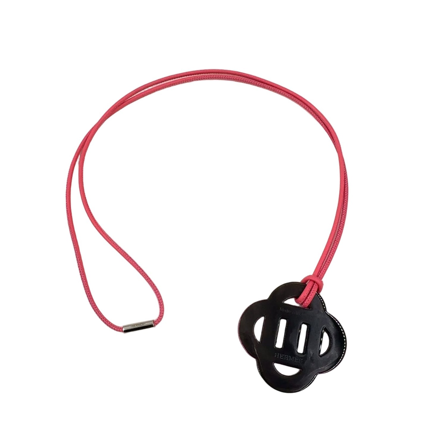 Hermes Buffalo Horn Equip Plastic Pink Black Necklace Silver — view 2
