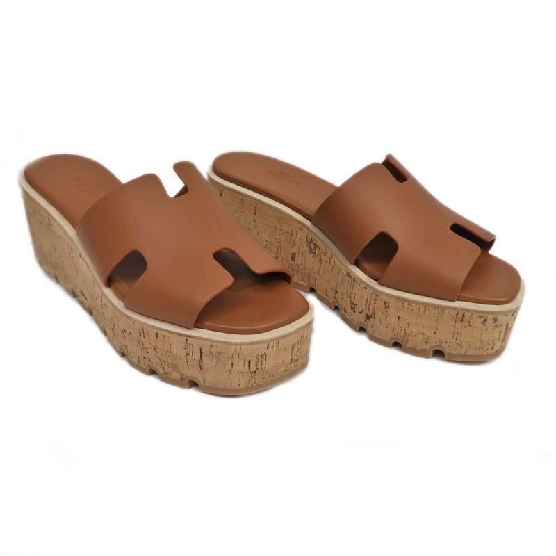 Hermes Eze Sandals Size 39 Leather Cork Natural Thick Sole — view 2