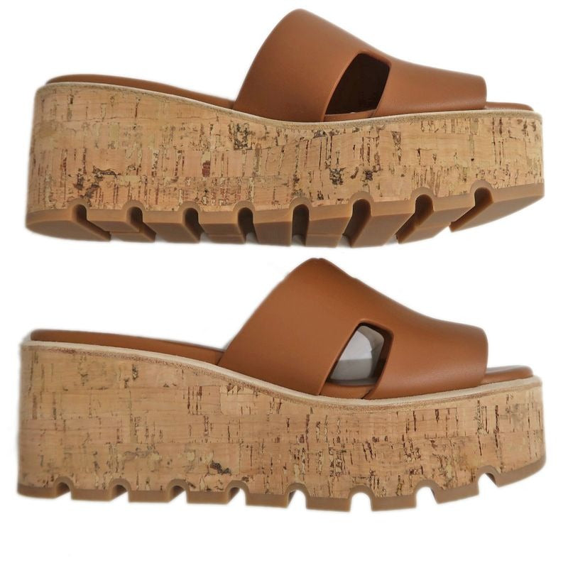 Hermes Eze Sandals Size 39 Leather Cork Natural Thick Sole — view 5