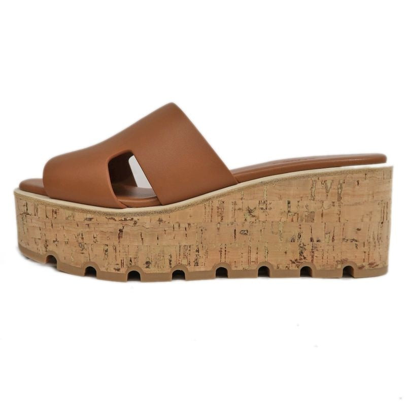 Hermes Eze Sandals Size 39 Leather Cork Natural Thick Sole
