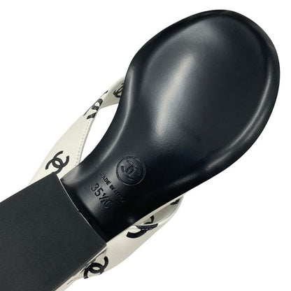 Chanel Sandals Shoes Leather White Black Thong Sandals Flat Sandals Heremark