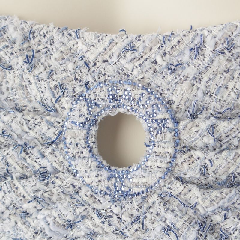 Chanel Circle Cut Out Rhinestone Tweed Mini Sleeveless Dress P60222 Blue 40