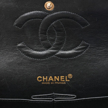 Chanel Matelasse W Flap 25 Icon Print Chain Shoulder Canvas Bicolor Black With
