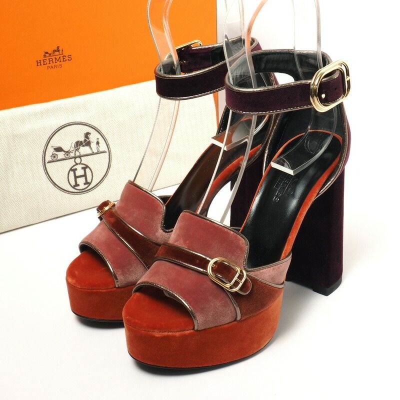 Hermes Sandals Size 35.5 Ankle Strap Shoes Velour Chunky