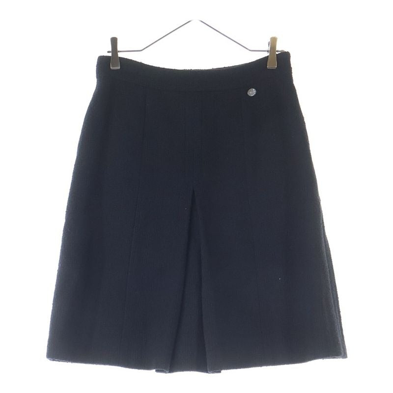 Chanel Coco Mark Logo Plate Cotton Tweed Medium Skirt Black