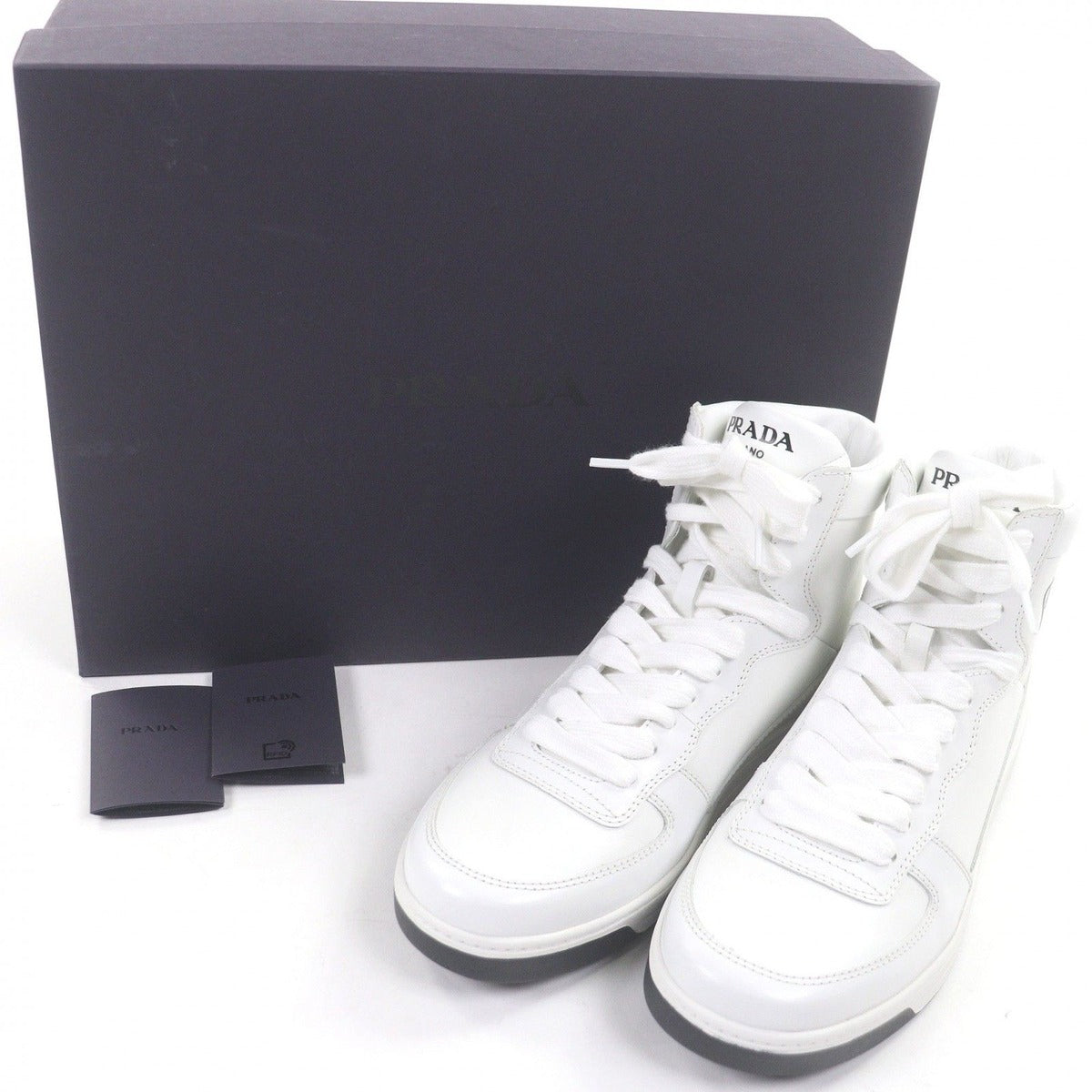 Prada Triangle Logo High Cut Sneakers Leather Shoes — view 2